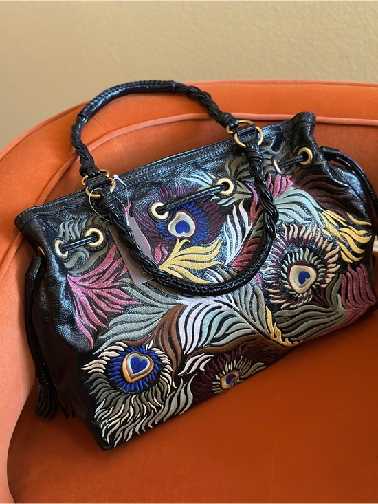 Isabella Fiore Handbags - Isabella Fiore Black Leather Multicolor Embroidered Satchel